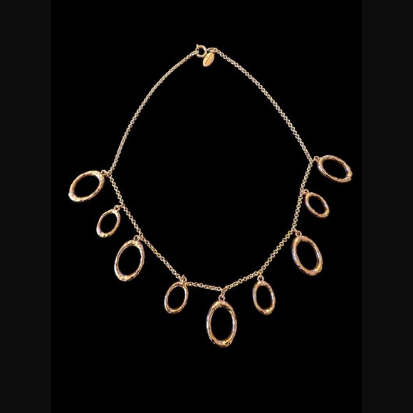 Ann Taylor Rose Gold Tone Geometric Textured Open Oval 18.25" Necklace - Picture 3 of 8